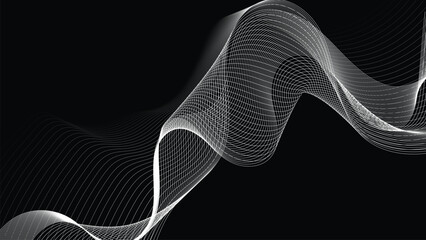 Striking Abstract Wavy Single Flow of White Lines on a Pure Black Background Futuristic Digital Art Design Element for High Tech Concepts.