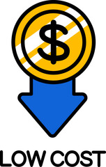 Obraz premium 低コストアイコン。（Low Cost Icon / Cost Reduction and Budget Saving Symbol） 
