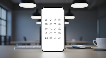 Digital Marketing and Online Engagement Concept Showing Smartphone with Glowing Social Media Interface Icons