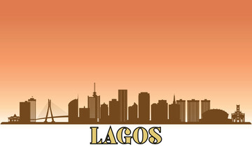 Fototapeta premium Global city Lagos shown in a detailed vector skyline with a golden hour sky