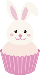 Fototapeta premium Cute Easter Bunny Cupcake Vector Illustration. Sweet Easter Cupcake with Rabbit Decoration Clipart. Transparent background. SVG.