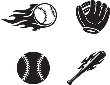 Baseball Equipment Black Silhouette Vector Icon