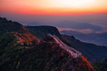 Breathtaking Sunrise Trek Phu Chi Dao Chiang Rai Thailand Scenic Landscape Photography Mountainous Terrain Panoramic Views Nature's Beauty