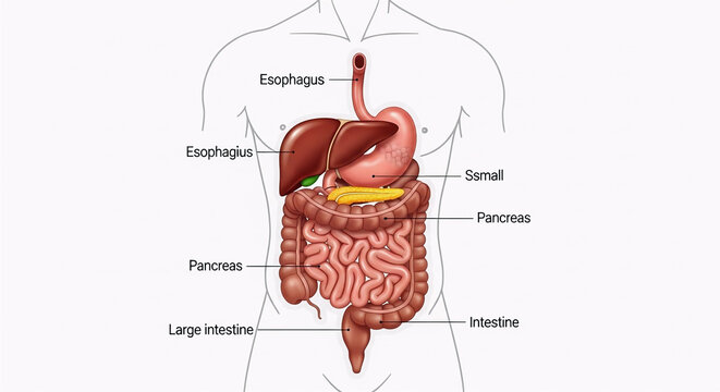 Human Digestive System Anatomy Labeled Medical Illustration