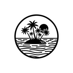 Obraz premium Island Paradise with Palm Trees and Sunset Silhouette