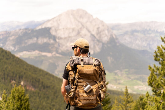 Backpacker mountain scenery
