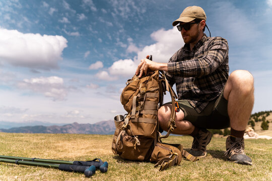 Hiker resting moment