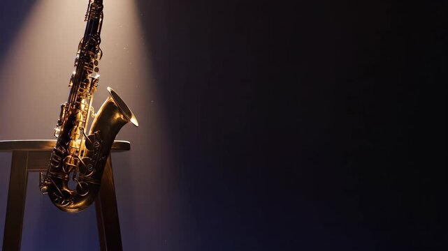 Saxophone on Stand in Spotlight.