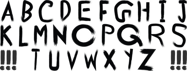 A-Z vector alphabet, hand written with a brush design letters isolated on white background.Grunge Alphabet Font: Brush Stroke Letters.