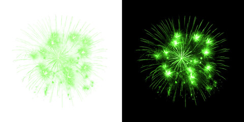 Green abstract firework explosion on transparent and black background © Ontime Rahela