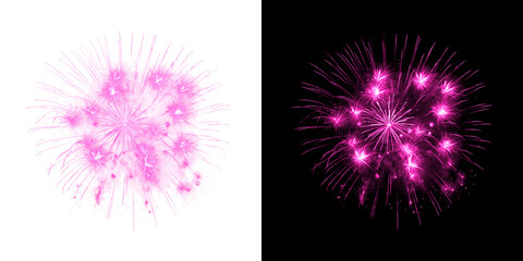 Pink abstract firework explosion on transparent and black background © Ontime Rahela