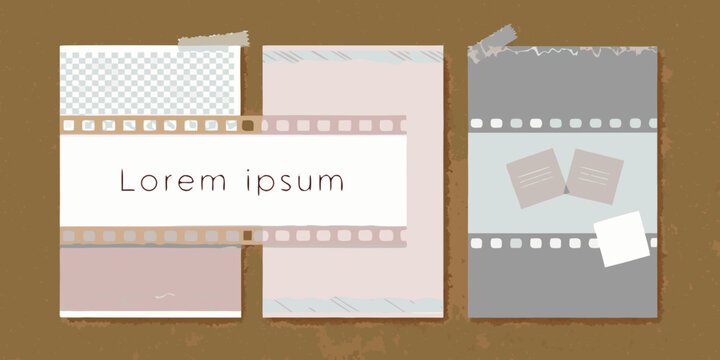 Collage of paper pieces tape and book illustrations on a brown background