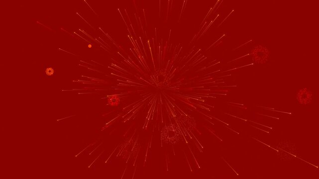 Red Background with Fireworks Explosion Effect.