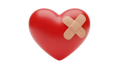 Broken heart with bandage isolated on transparent background high quality png