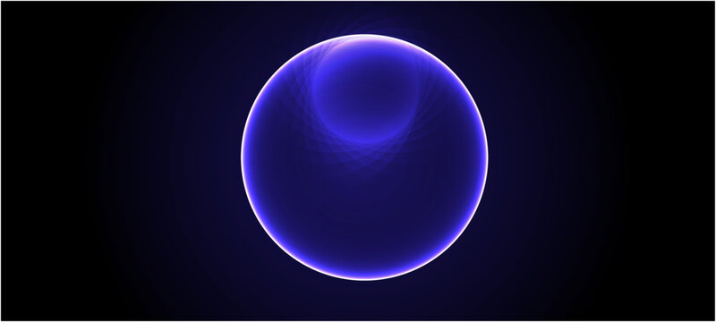 Blue and purple neon 3d sphere of gradient waves and glowing particles. Abstract technology concept, Artificial Intelligence, engineering, big data, abstract blue background