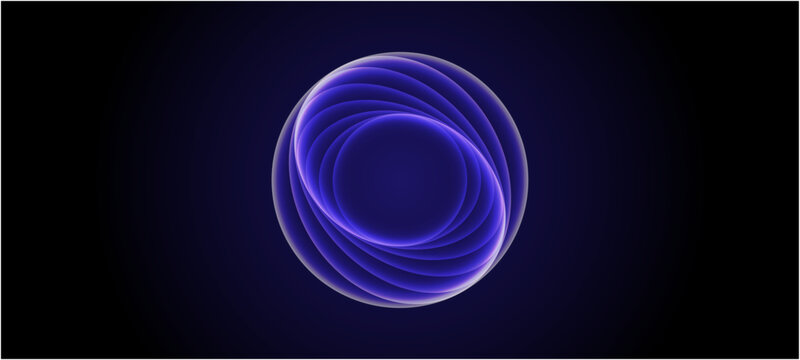 Blue and purple neon 3d sphere of gradient waves and glowing particles. Abstract technology concept, Artificial Intelligence, engineering, big data, a blue background with alpha channel