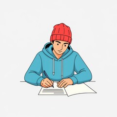 Man Writing on Paper.