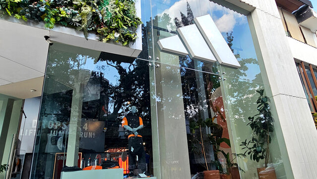 Mexico City, Mexico - Jan 14, 2026: The Adidas store on Masaryk in Polanco is an official establishment of the German multinational sportswear and footwear company