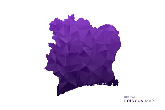 Ivory Coast Map - Polygon Style Vector Illustration in Deep Purple Gradient, Low Poly Geometric Design, Isolated on White Background for Infographics and Digital Use.