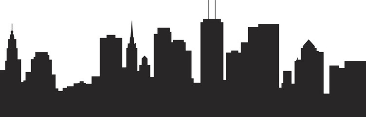 Abstract City Skyline Silhouette Panorama on Light Background, Modern Urban Downtown Skyscraper Cityscape Illustration Banner with Copy Space for Web and Print Design