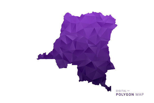 Democratic Republic of the Congo Map - Polygon Style Vector Illustration in Deep Purple Gradient, Low Poly Geometric Design, Isolated on White Background for Infographics and Digital Use.