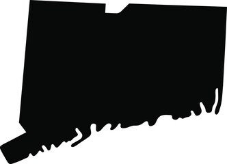 Fototapeta premium Connecticut State Map Silhouette with Detailed Coastline Isolated on Light Background, Black Outline Geographic Shape Illustration for USA Travel and Design