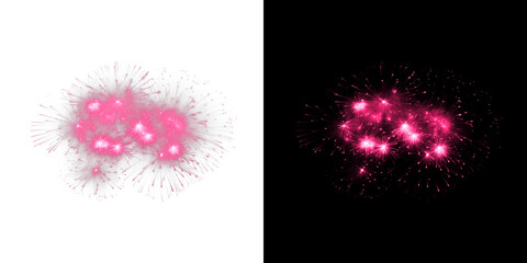 Beautiful pink fireworks on transparent and black background for festive designs © Ontime Rahela