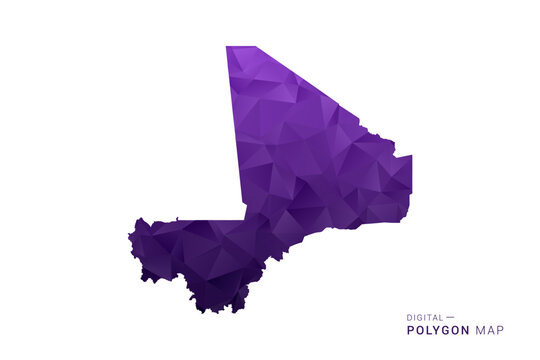 Mali Map - Polygon Style Vector Illustration in Deep Purple Gradient, Low Poly Geometric Design, Isolated on White Background for Infographics and Digital Use.