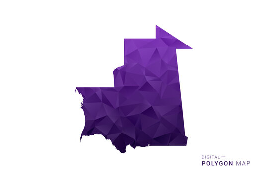 Mauritania Map - Polygon Style Vector Illustration in Deep Purple Gradient, Low Poly Geometric Design, Isolated on White Background for Infographics and Digital Use.