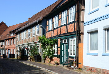 Historical Buildings in the Old Town of Boizenburg at the River Elbe, Mecklenburg - Western Pomerania