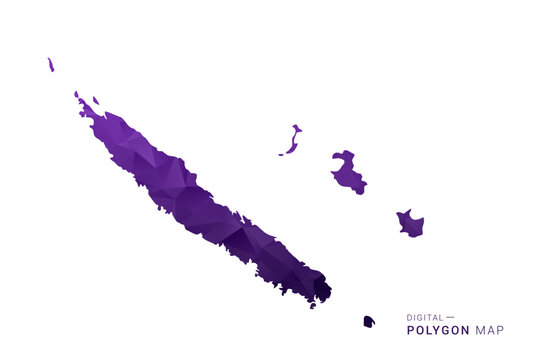 New Caledonia Map - Polygon Style Vector Illustration in Deep Purple Gradient, Low Poly Geometric Design, Isolated on White Background for Infographics and Digital Use.