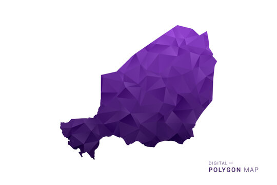 Niger Map - Polygon Style Vector Illustration in Deep Purple Gradient, Low Poly Geometric Design, Isolated on White Background for Infographics and Digital Use.