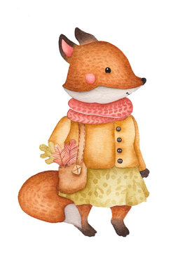 Illustration of a fox wearing autumn clothes