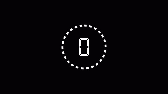 Five second Circle countdown timer animation from 5 to 0 seconds on transparent background with alpha channel, 05 second countdown timer, Countdown video