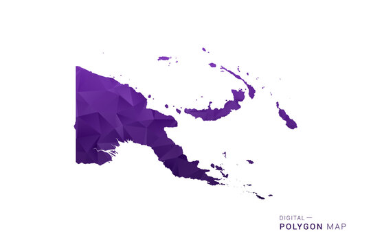 Papua New Guinea Map - Polygon Style Vector Illustration in Deep Purple Gradient, Low Poly Geometric Design, Isolated on White Background for Infographics and Digital Use.