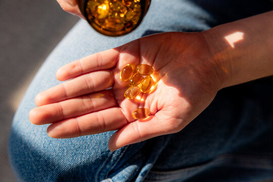 close-up of fish oil capsules