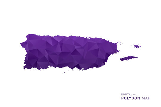 Puerto Rico Map - Polygon Style Vector Illustration in Deep Purple Gradient, Low Poly Geometric Design, Isolated on White Background for Infographics and Digital Use.