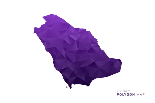 Saudi Arabia Map - Polygon Style Vector Illustration in Deep Purple Gradient, Low Poly Geometric Design, Isolated on White Background for Infographics and Digital Use.