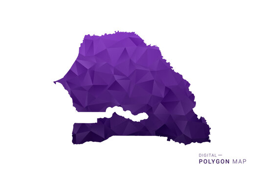 Senegal Map - Polygon Style Vector Illustration in Deep Purple Gradient, Low Poly Geometric Design, Isolated on White Background for Infographics and Digital Use.