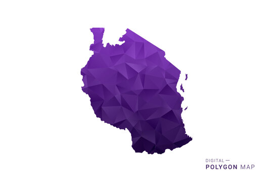 Tanzania Map - Polygon Style Vector Illustration in Deep Purple Gradient, Low Poly Geometric Design, Isolated on White Background for Infographics and Digital Use.