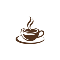 Fototapeta premium Minimal Coffee Cup Icon - Hot Beverage Cafe Logo Design Isolated on White