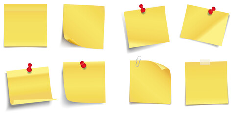 Realistic Sticky Notes Set Isolated on White Background, Post It Notes Collection with Soft Shadow, Colorful Reminder Paper Sheets, Office Memo Pad Stock Vector Illustration for Design & Presentation © Muhammadkhan