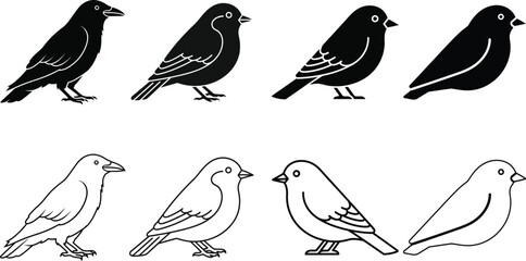 Obraz premium Black and white bird illustrations, minimalist bird drawings, vector bird art, simple bird sketches Vector