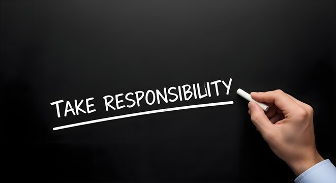 Accountability and Leadership: Hand writing Take Responsibility on blackboard with chalk, personal development, motivation and success, business ethics, professional growth and ownership concept