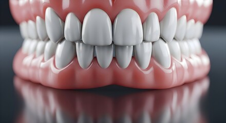 Obraz premium Dental Care Anatomy: Macro view of clean white human teeth and pink gums model, oral hygiene, stomatology treatment, healthy smile, dentistry and healthcare concept