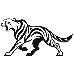 Tribal Tattoo Design of a Fierce Feline Animal on a White Background