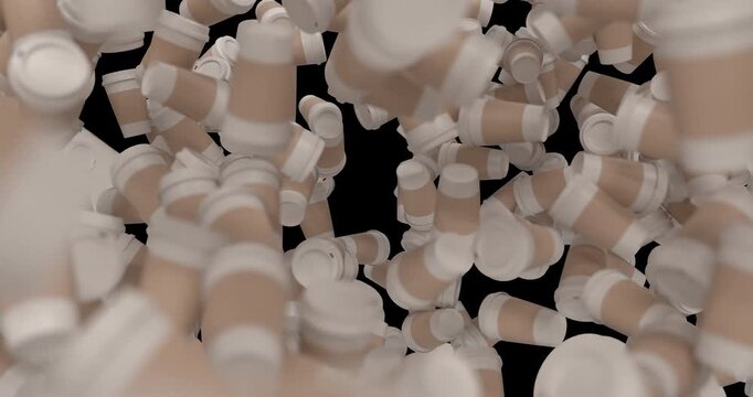 3D paper coffee cups fall continuously to create a dynamic background overlay. Ideal for cafe promos, food ads, menu videos, and social media content. 4K with alpha channel.
