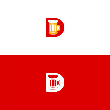 Letter D Beer Mug Logo Brewing Bar Vector