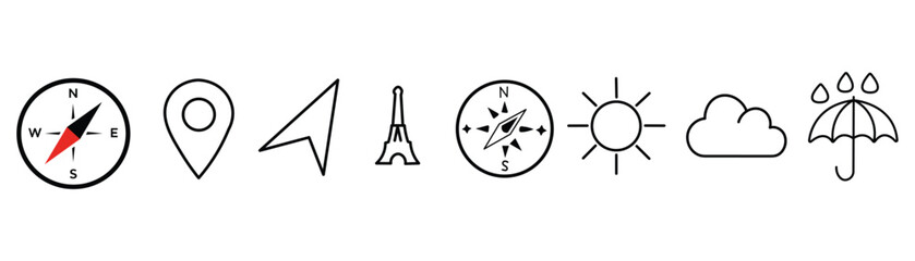 Wayfinding and Climate Indicator Line Icon Suite for Travel Interfaces
