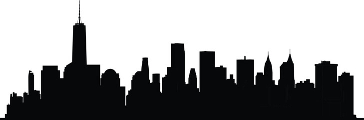 Fototapeta premium City skyline silhouette vector, modern urban skyscraper buildings panorama illustration isolated on white background
